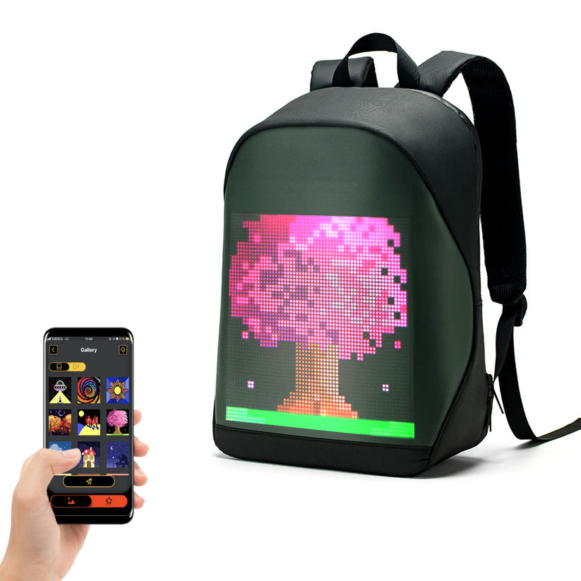 حقيبة ظهر بشاشة مبتكرة ذكية بإضاءة LED عصرية سوداء
