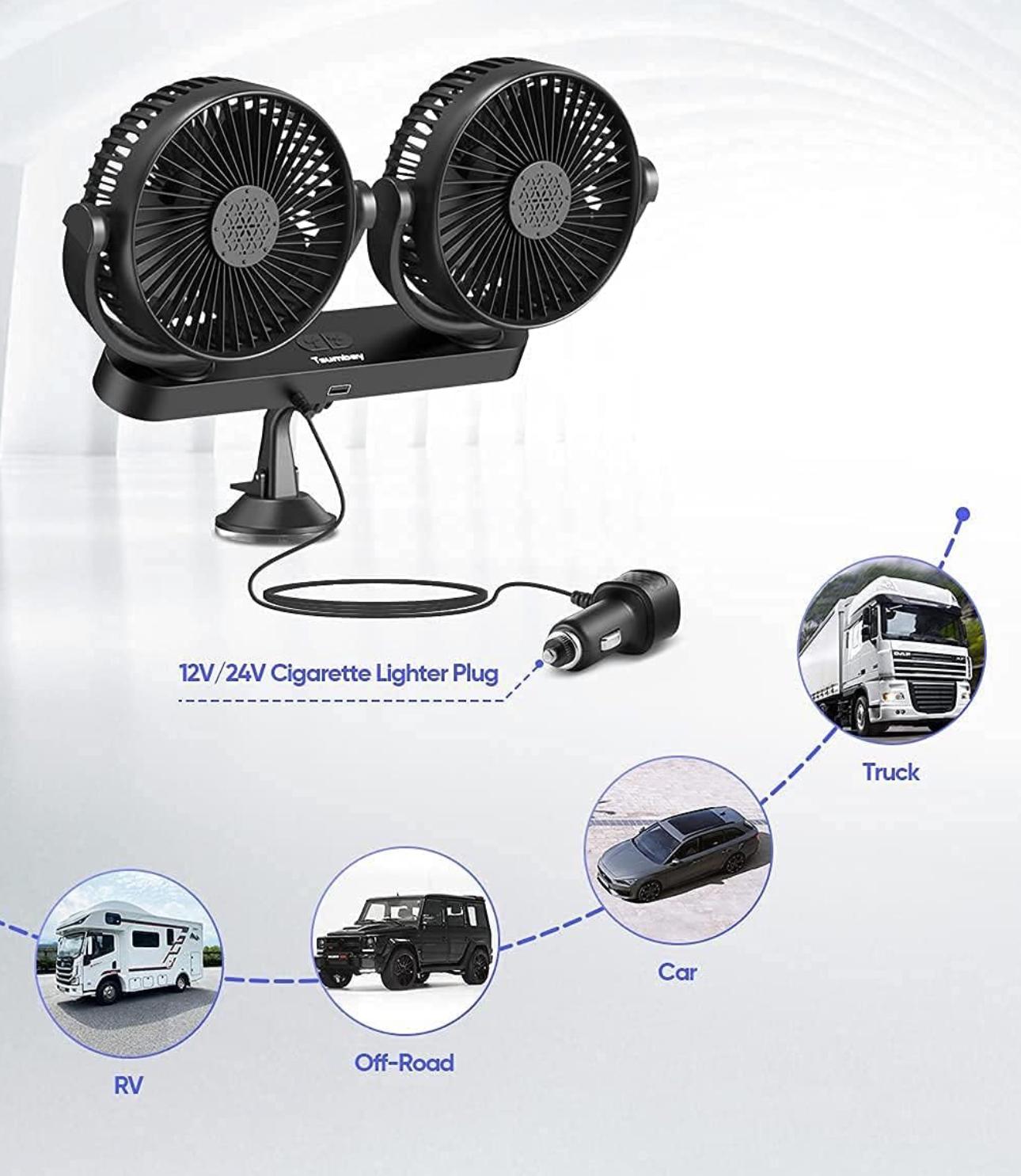 مروحة سيارة مزدوجة قوية وقابلة للدوران 360° – راحة وانتعاش في كل رحلة! 🚗