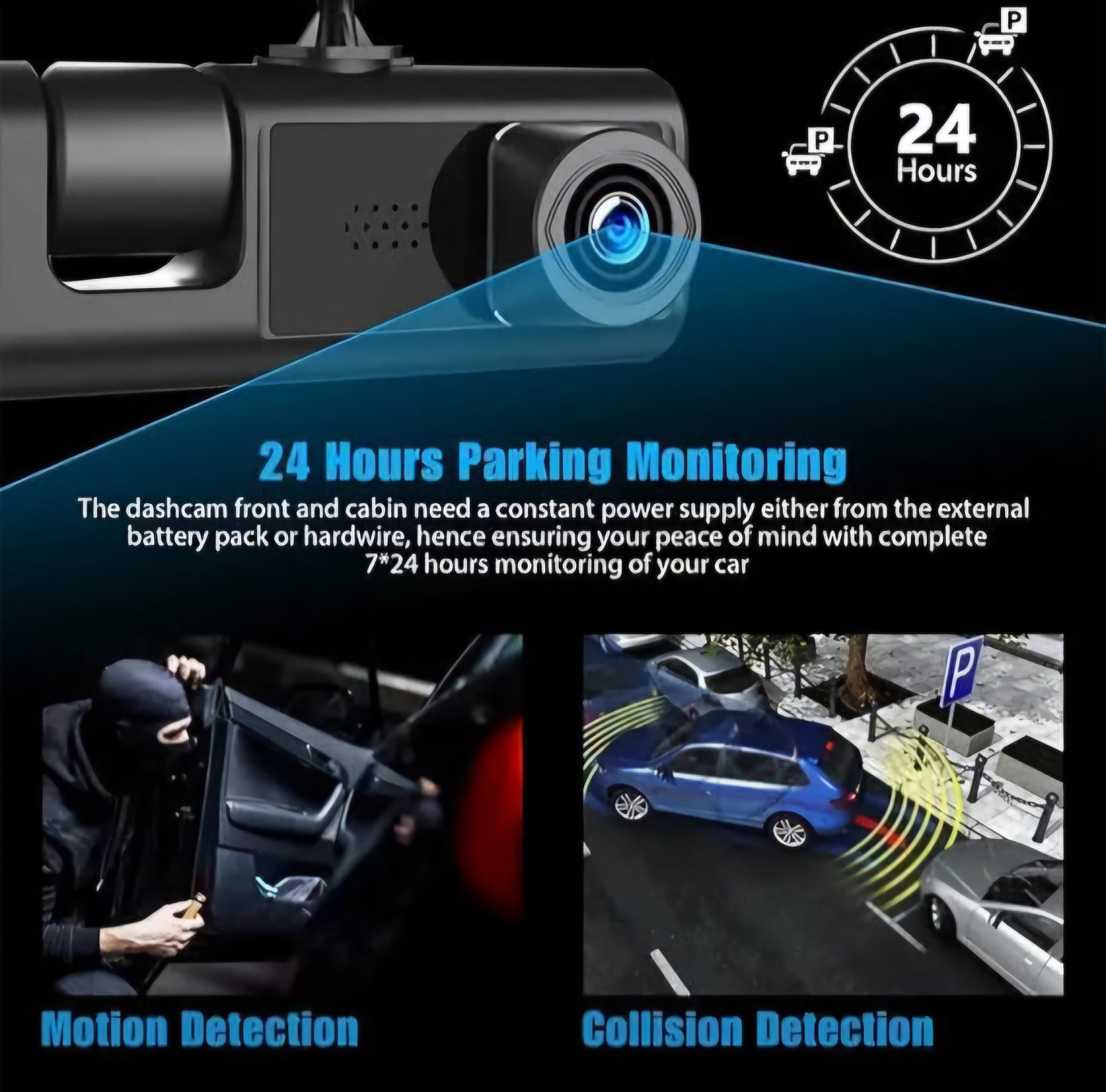 كاميرا داش كام سياره امامي وخلفي وداخلي واي فاي عبر الجوال