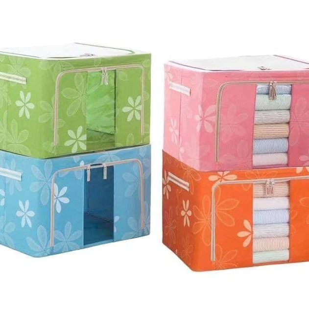 Fabric clothes storage box with stainless steel poles