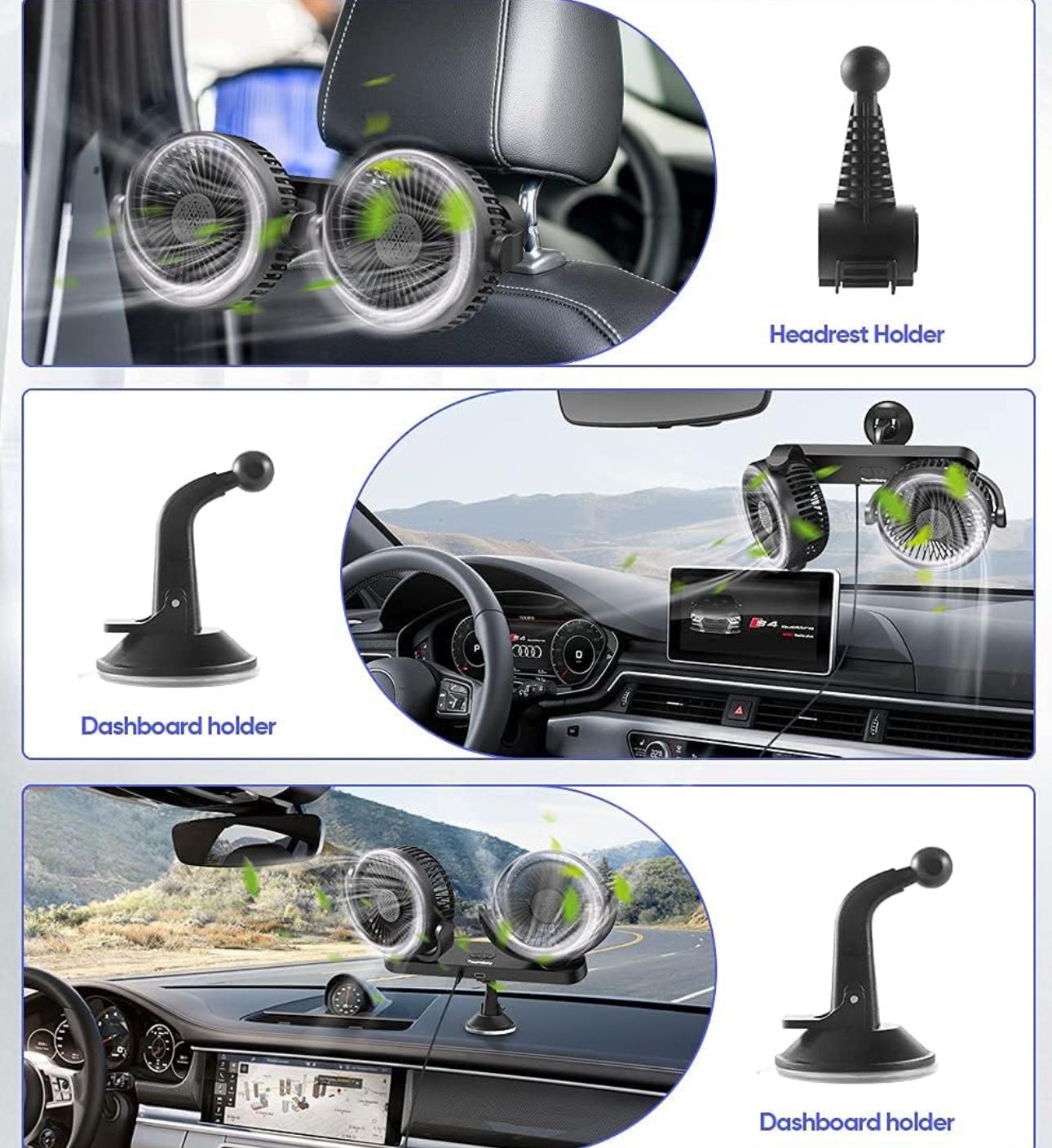 مروحة سيارة مزدوجة قوية وقابلة للدوران 360° – راحة وانتعاش في كل رحلة! 🚗