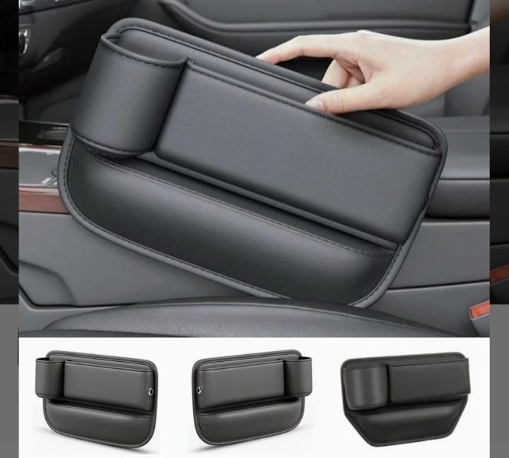 منظم جانبي جلد لمقعد السيارة – مع حامل أكواب