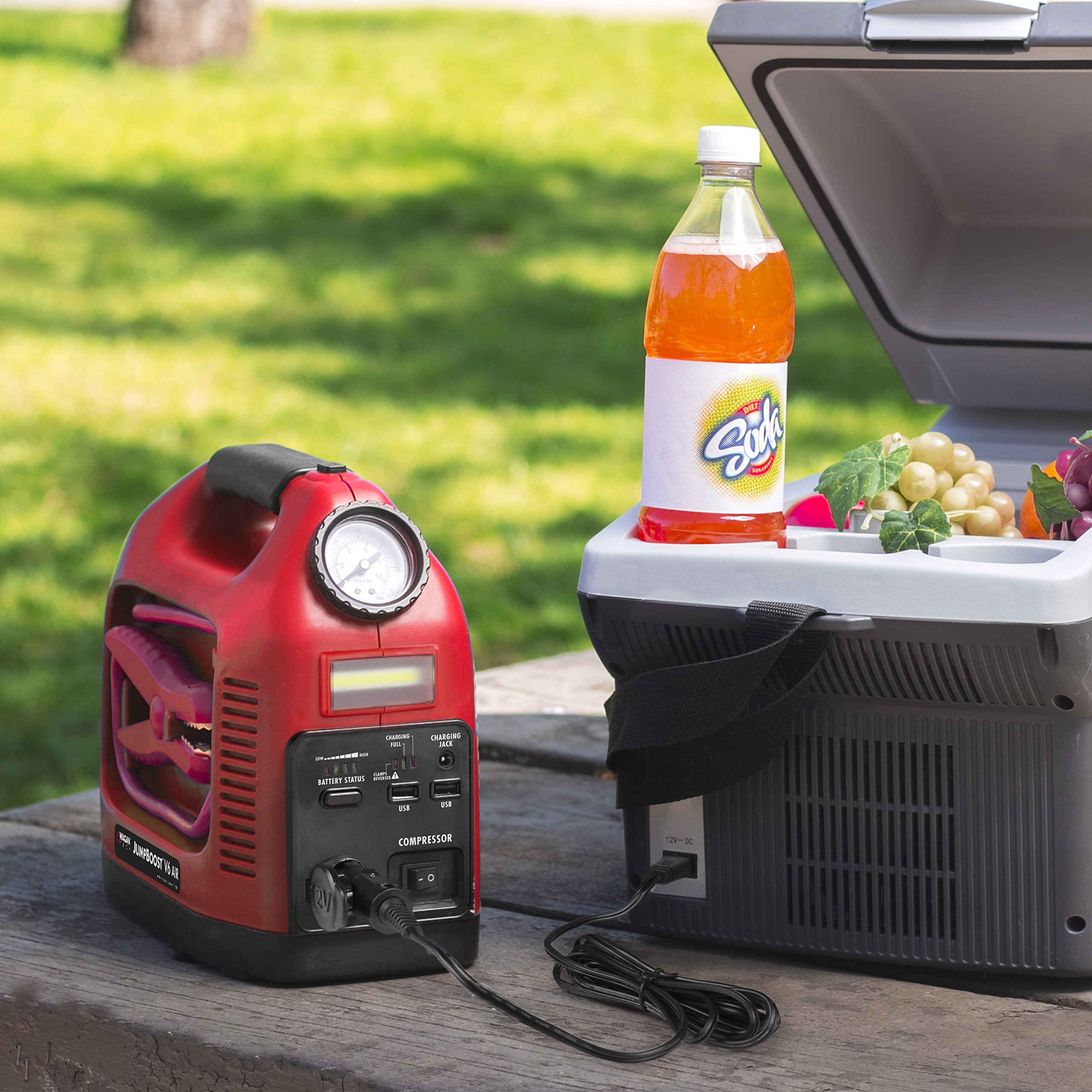 💥🚗 جهاز طاقة محمول 4 في 1 – اشتراك لسياره ومعبي اطارات وضوء ومنافذ طاقه