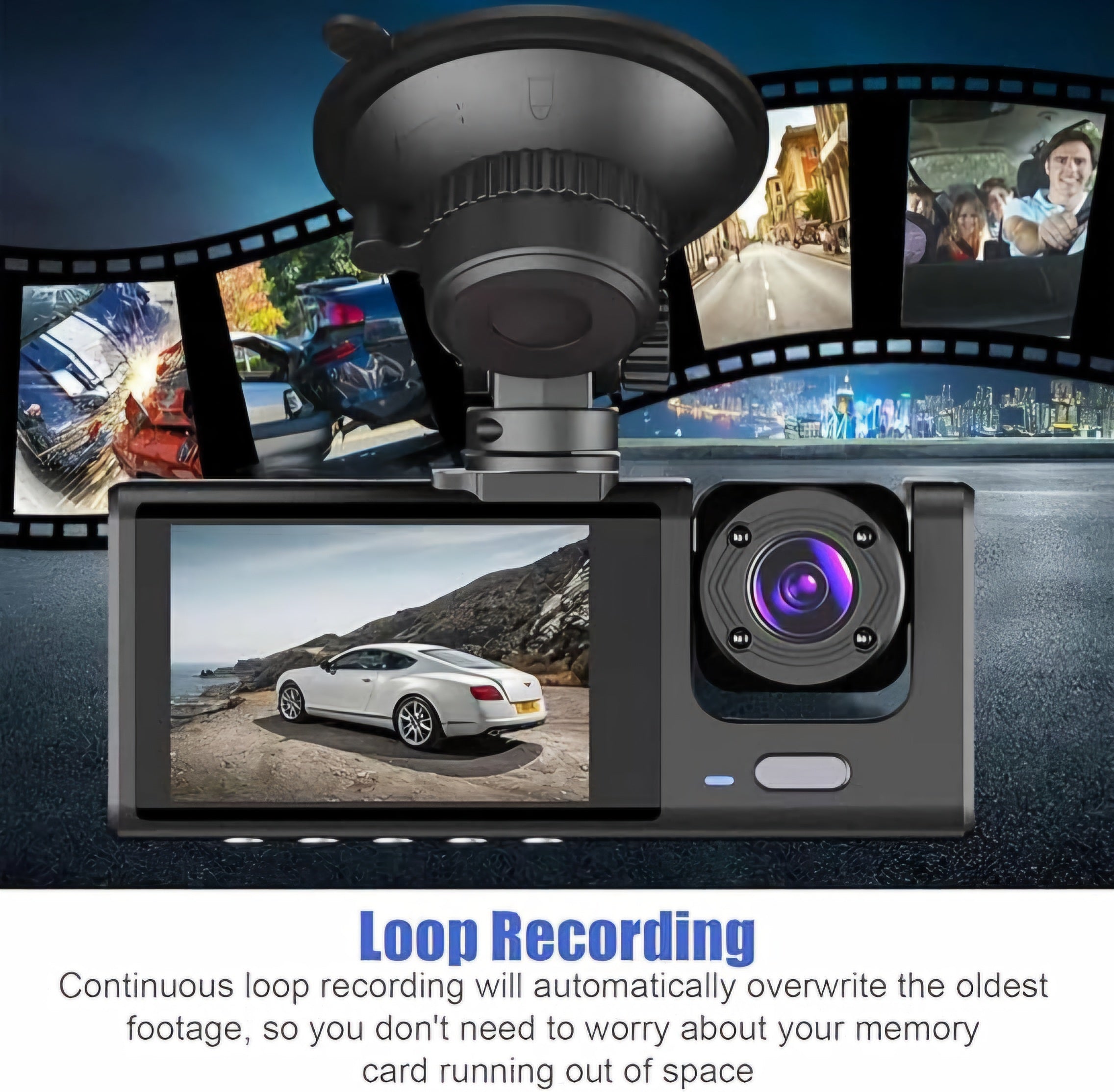 كاميرا داش كام سياره امامي وخلفي وداخلي واي فاي عبر الجوال