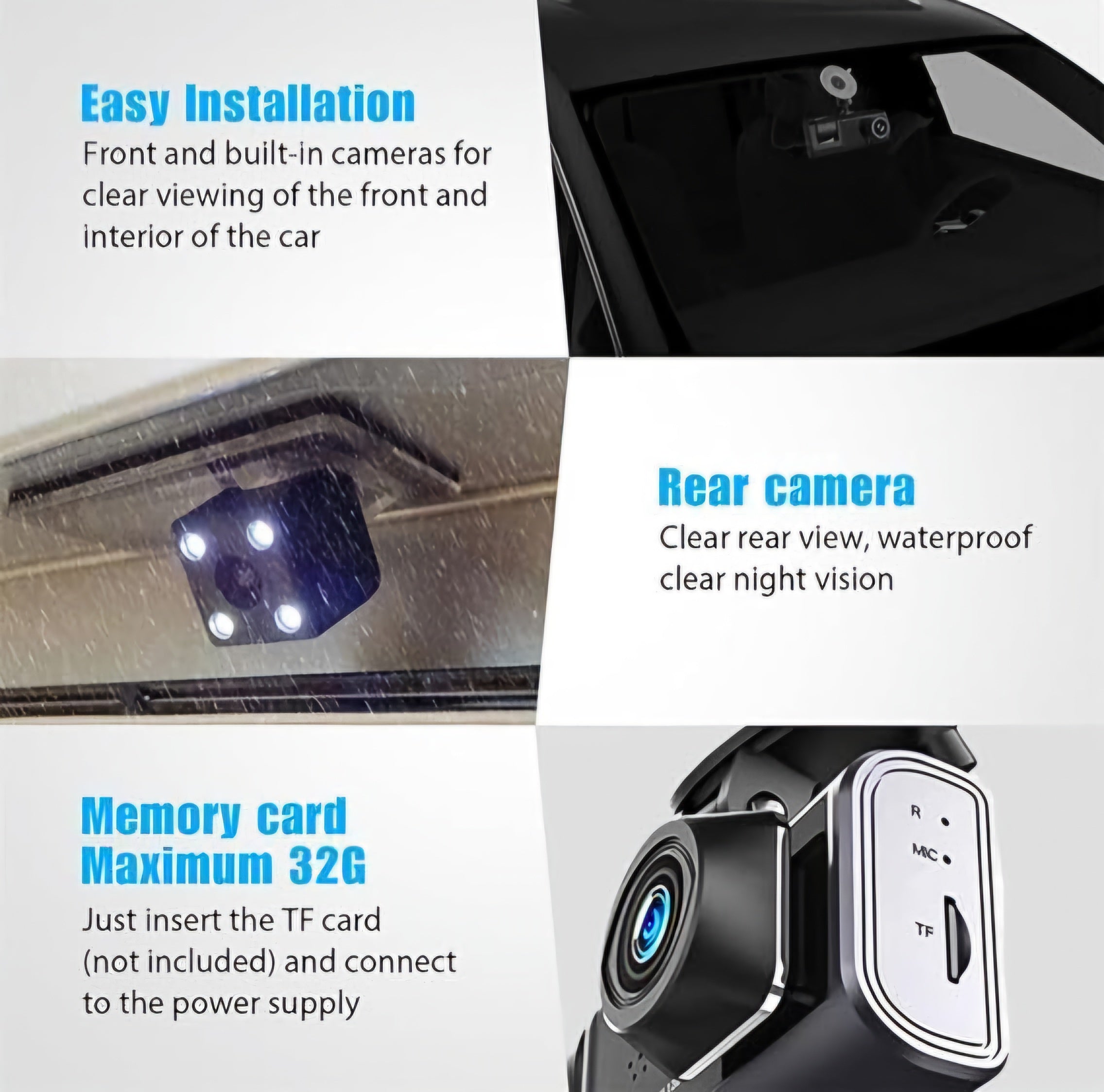 كاميرا داش كام سياره امامي وخلفي وداخلي واي فاي عبر الجوال