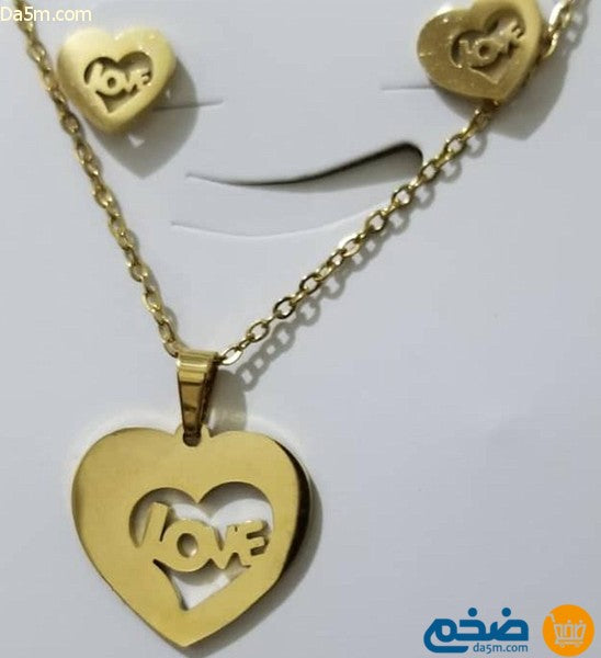 Golden love heart necklace and earring