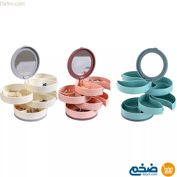 Round accessories stand with mirror with 6 slots