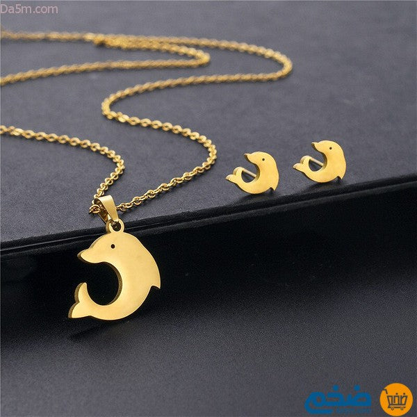 Golden dolphin necklace and earring