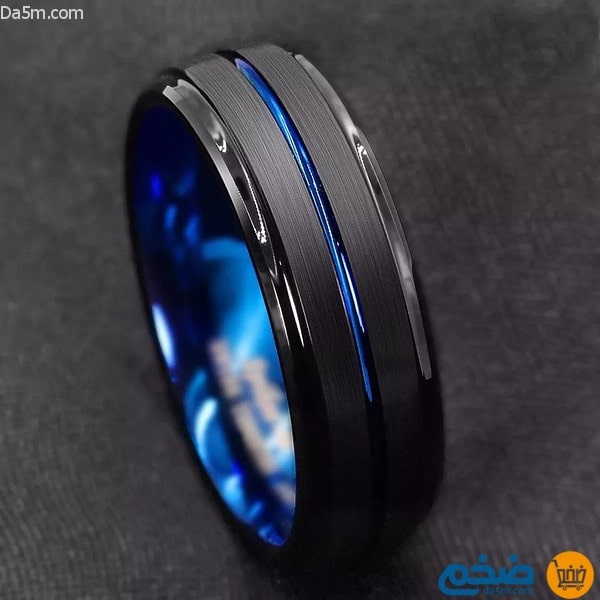 خاتم التيتانيوم الفاخر اسود مع ازرق