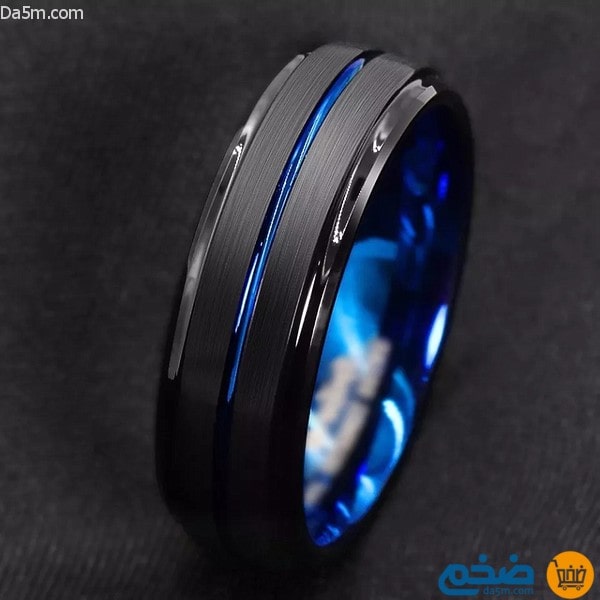 خاتم التيتانيوم الفاخر اسود مع ازرق